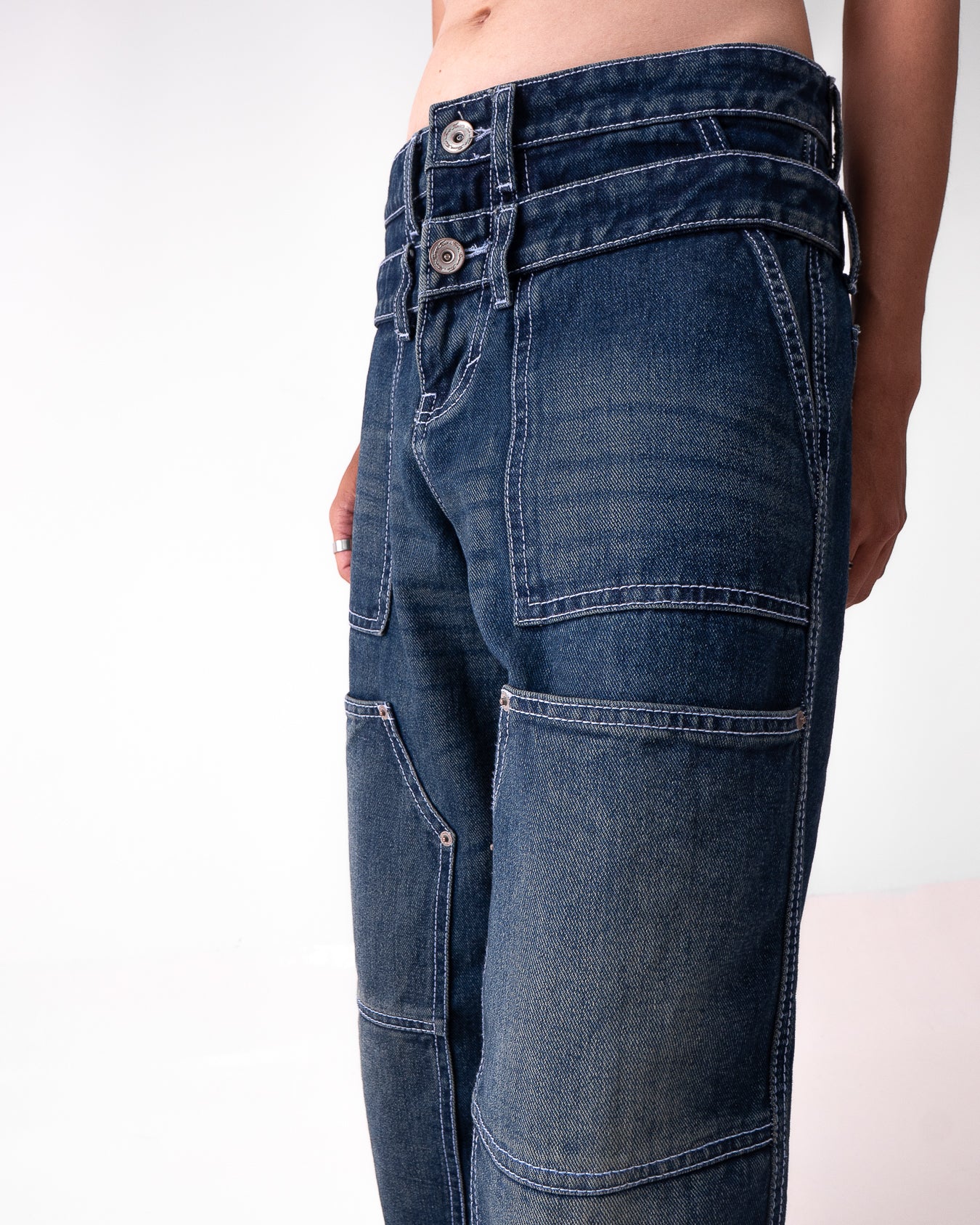 Double Knee Washed Denim Vintage Blue