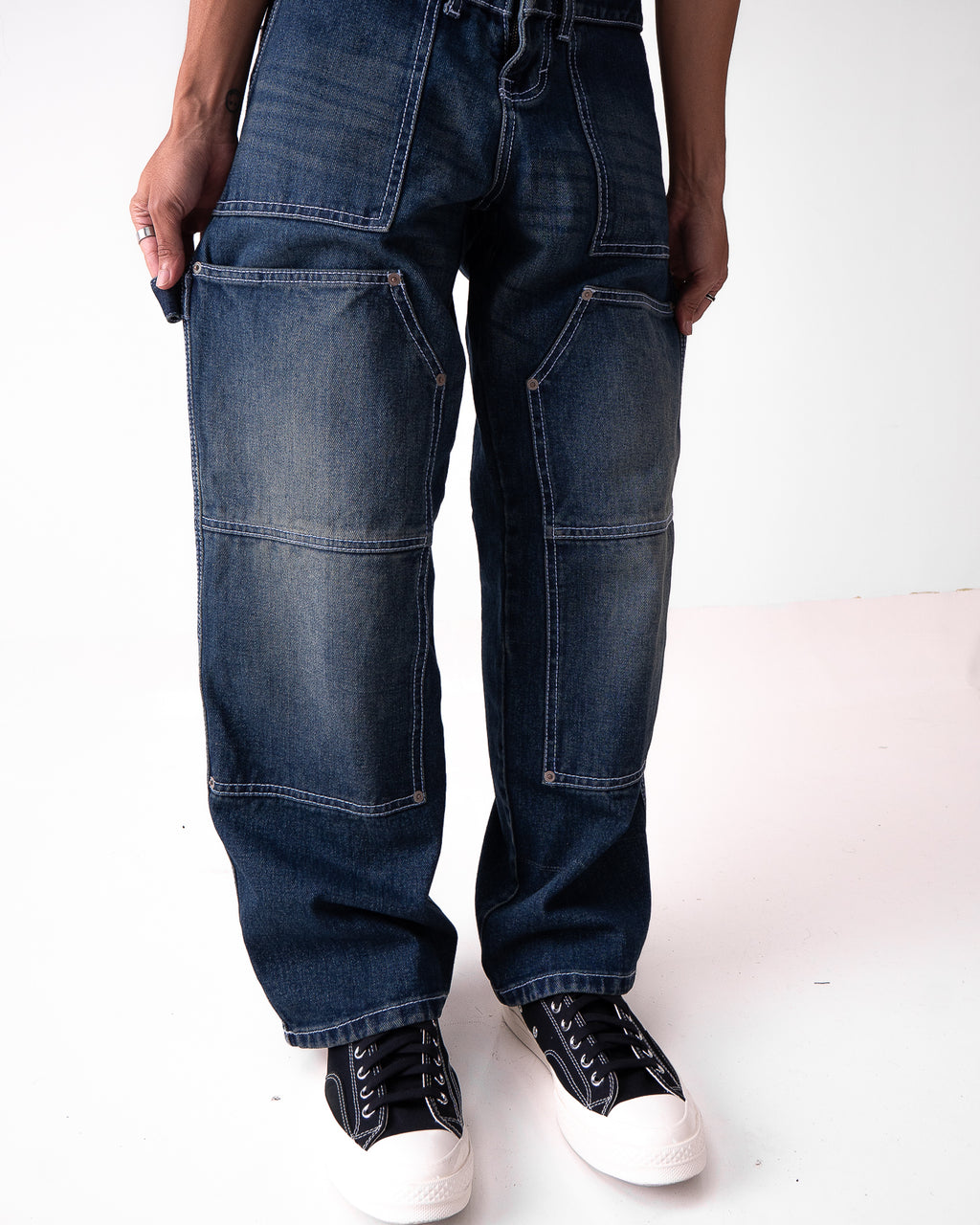 Double Knee Washed Denim Vintage Blue