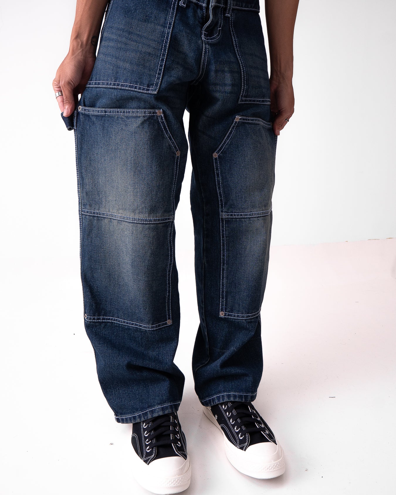 Double Knee Washed Denim Vintage Blue