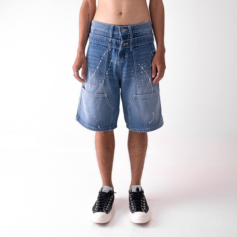 Double Knee Jorts - Light Blue