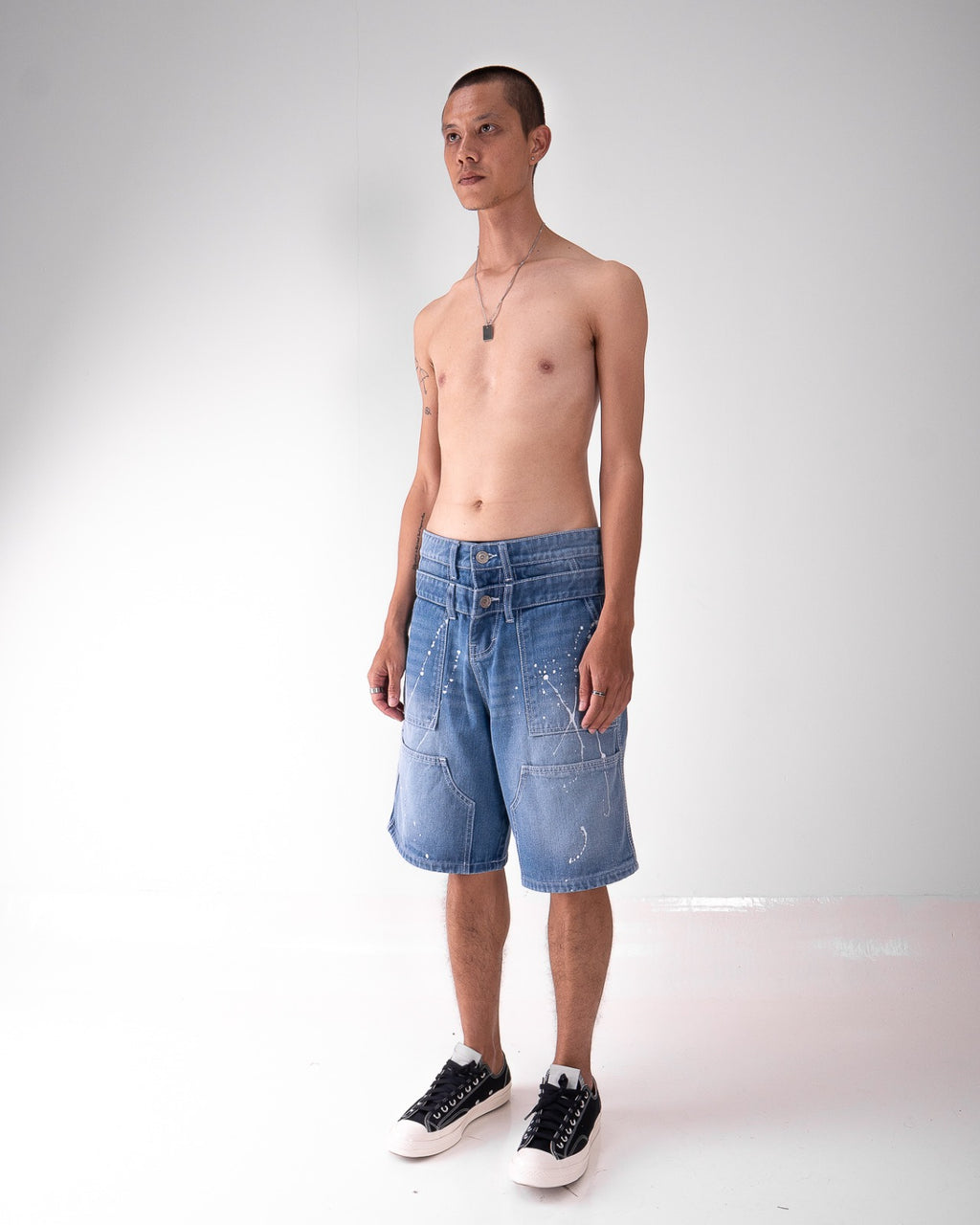 Double Knee Jorts - Light Blue