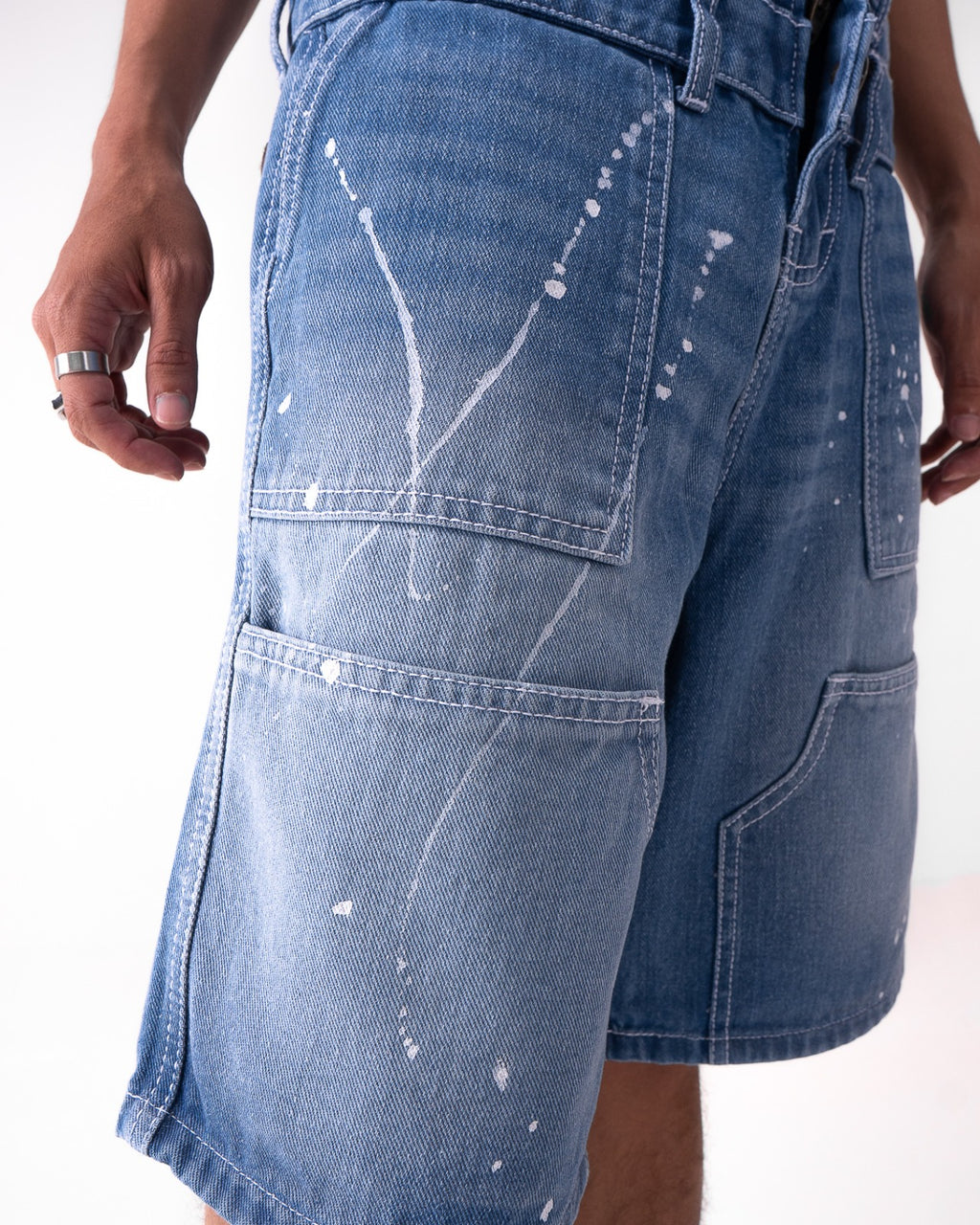 Double Knee Jorts - Light Blue