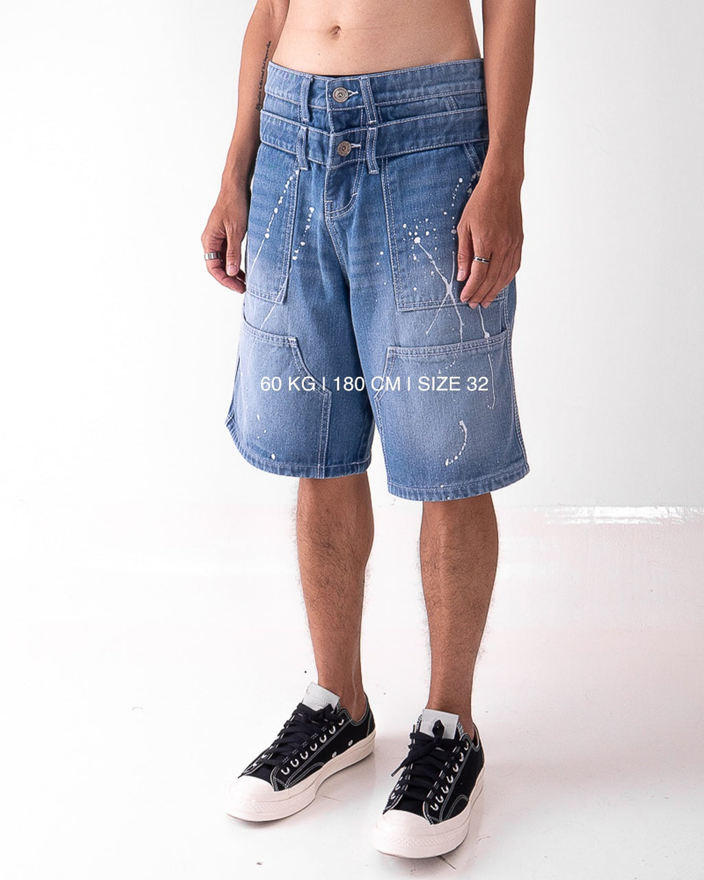 Double Knee Jorts - Light Blue