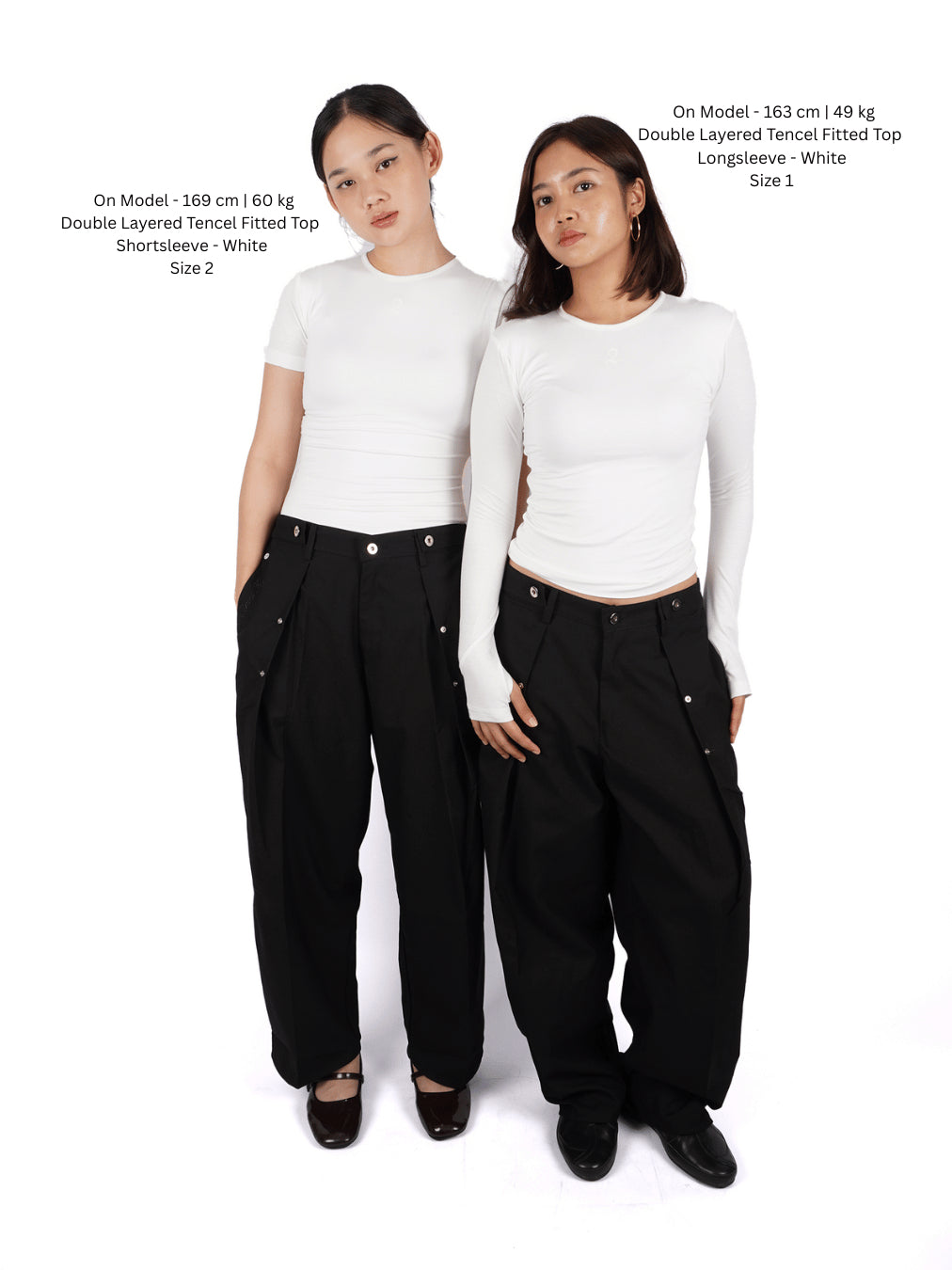 Double Layered Tencel Fitted Top Longlseeve - White