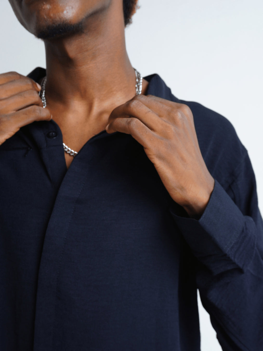Flowy Double Collar Shirt - Jet Black