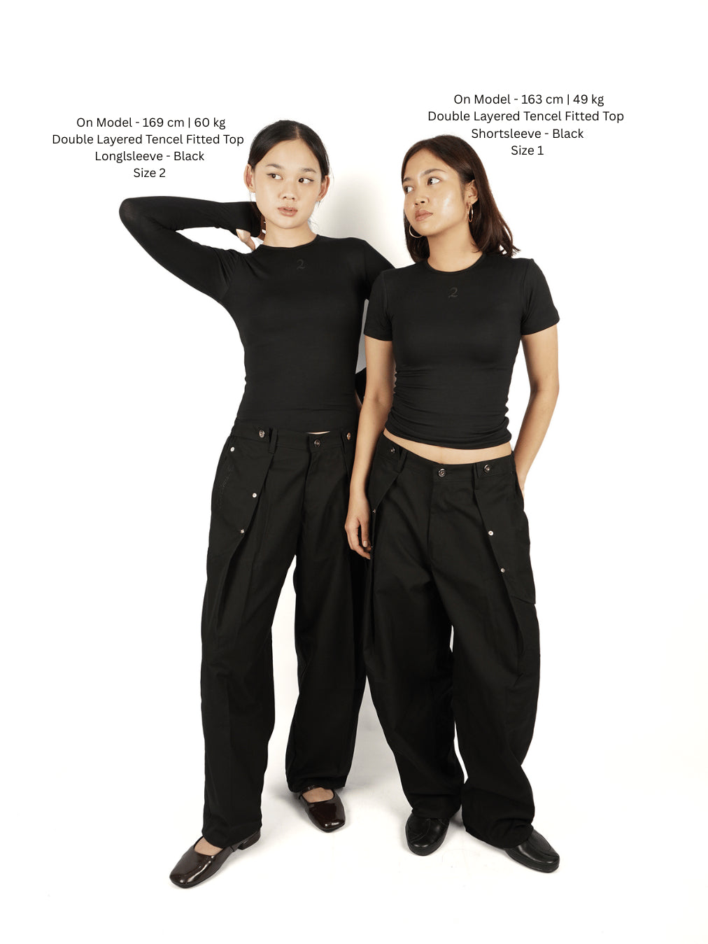 Double Layered Tencel Fitted Top Longsleeve - Jet Black