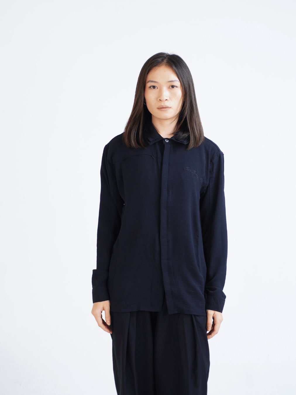 Flowy Double Collar Shirt - Jet Black