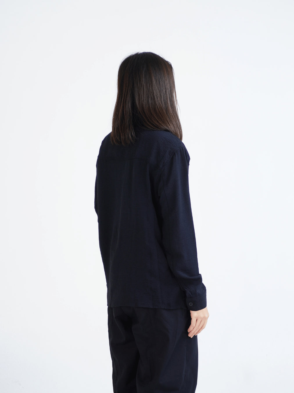 Flowy Double Collar Shirt - Jet Black