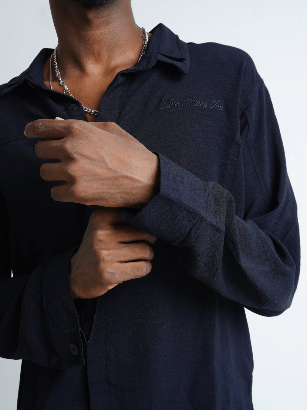 Flowy Double Collar Shirt - Jet Black