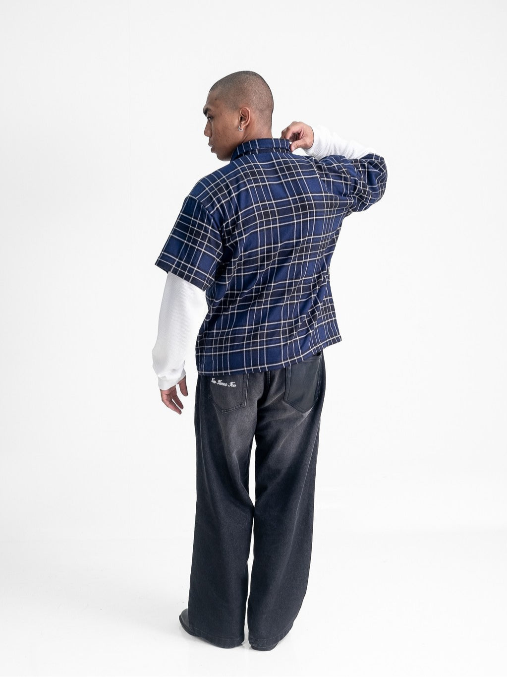 Blue Plaid Double Layered Shirt