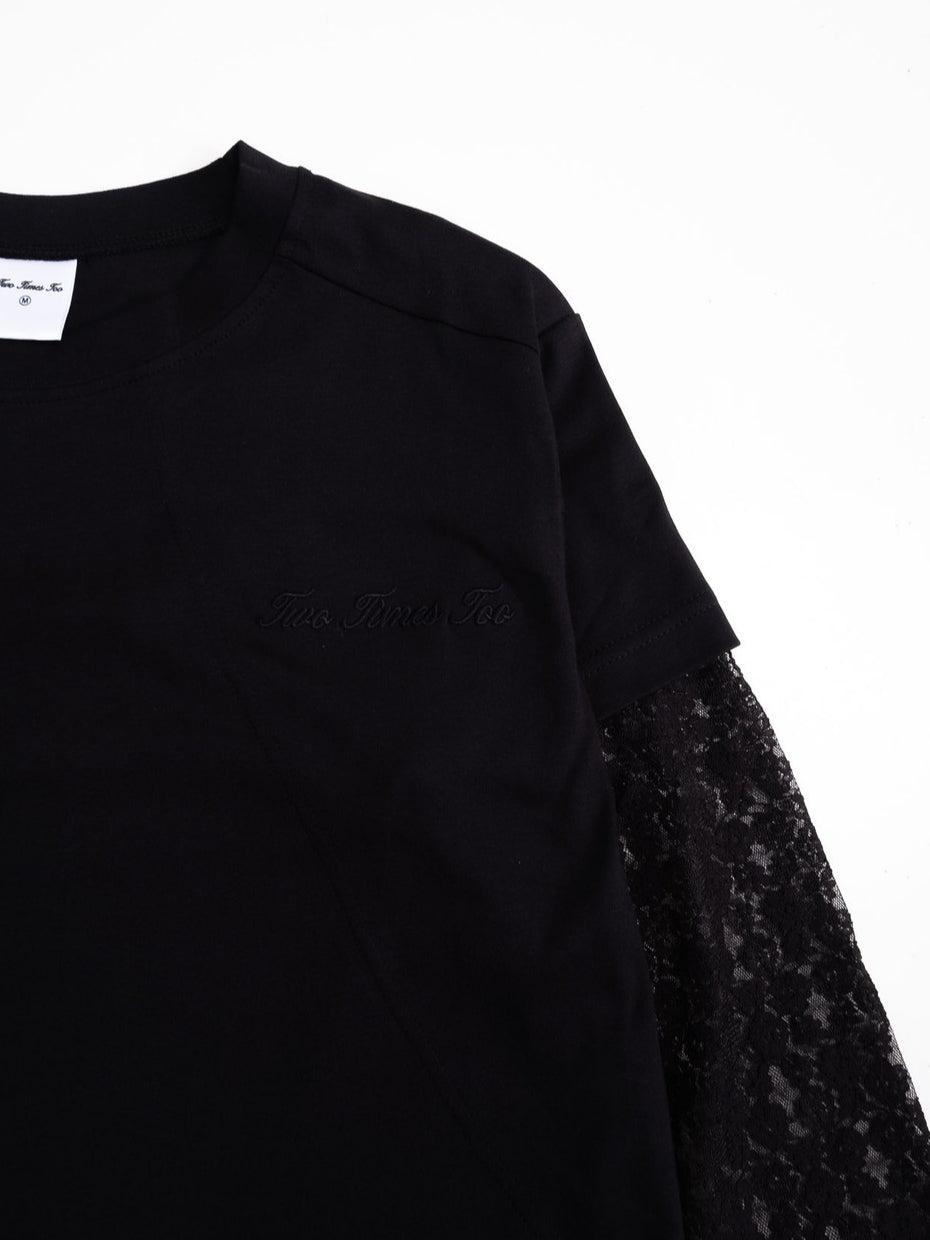 Double Layered Lace Tee -  Black