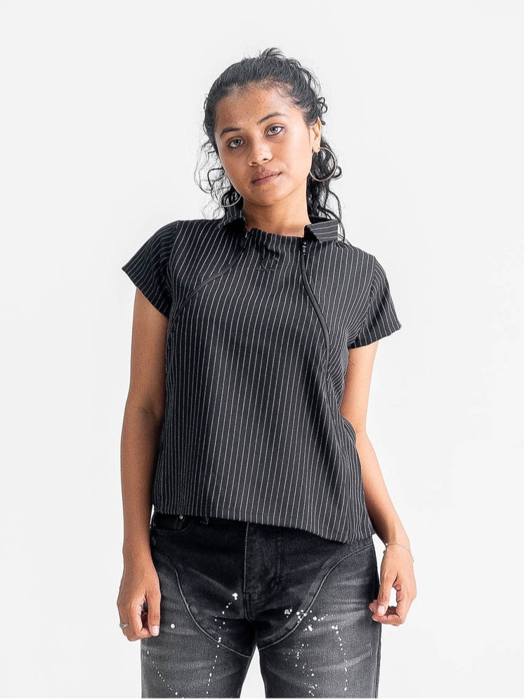 Multi Zip Top Stripe - Black