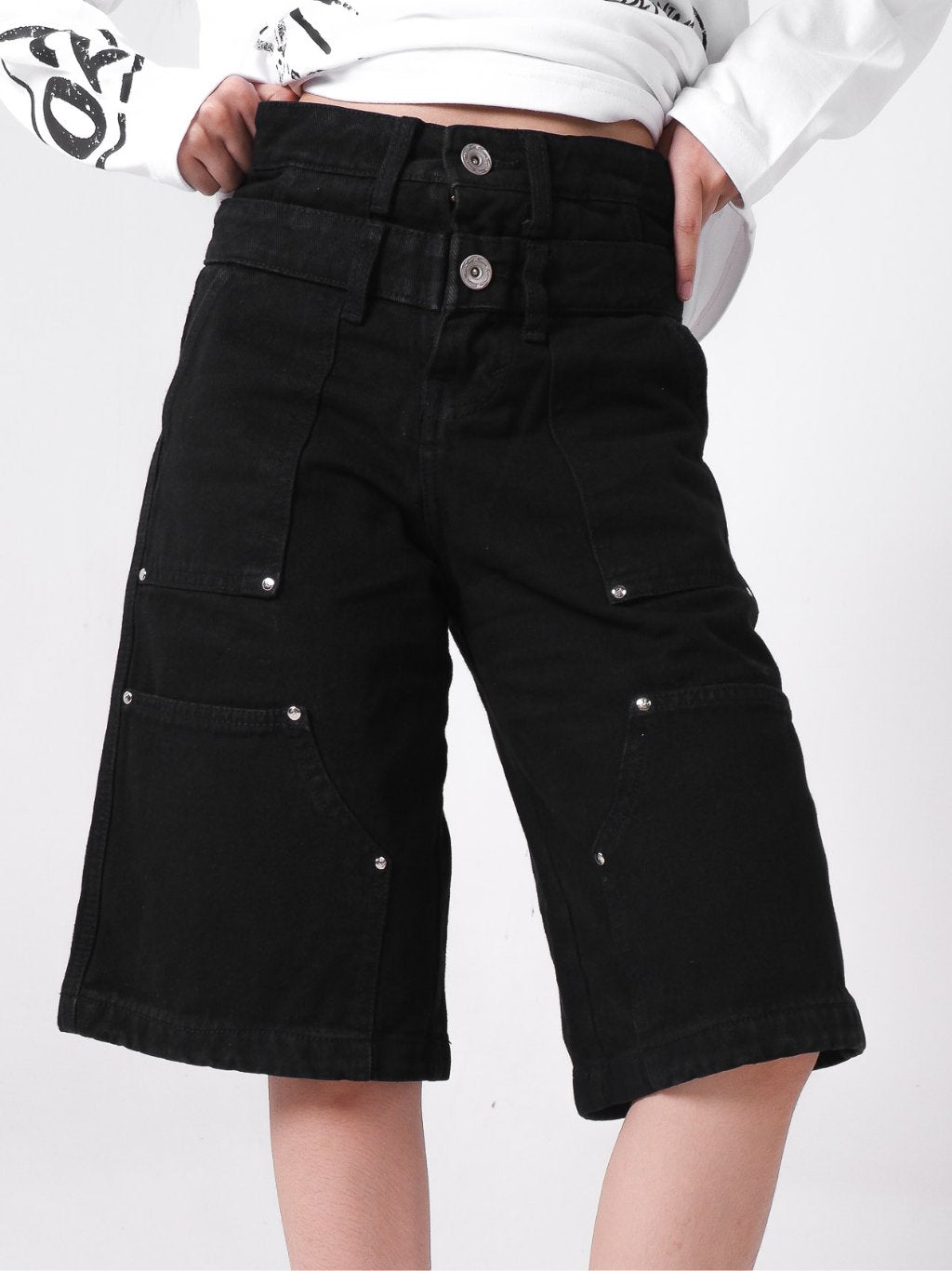 Double Knee Jorts - Jet Black