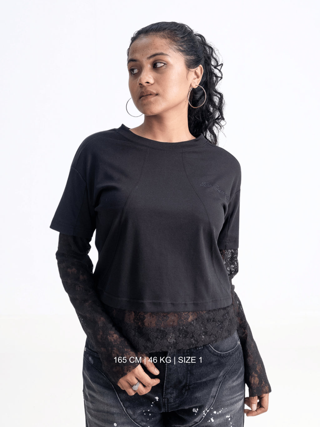 Double Layered Lace Tee -  Black