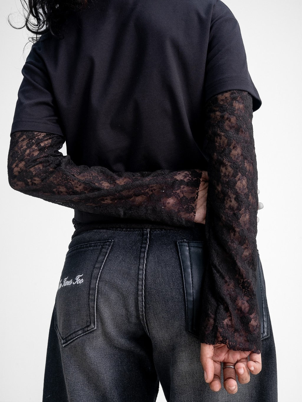 Double Layered Lace Tee -  Black