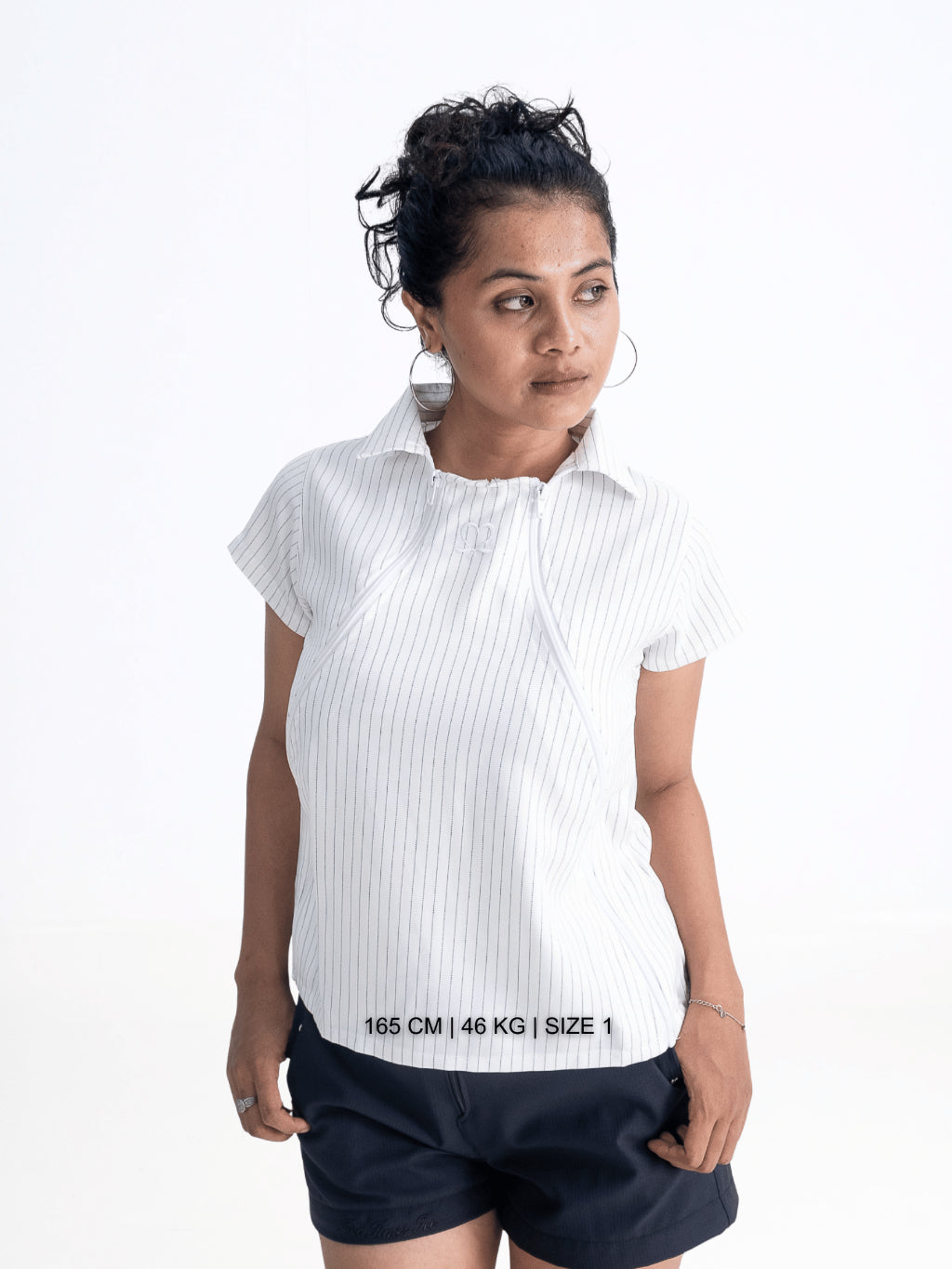 Multi Zip Top Stripe - White