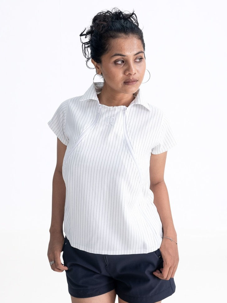 Multi Zip Top Stripe - White