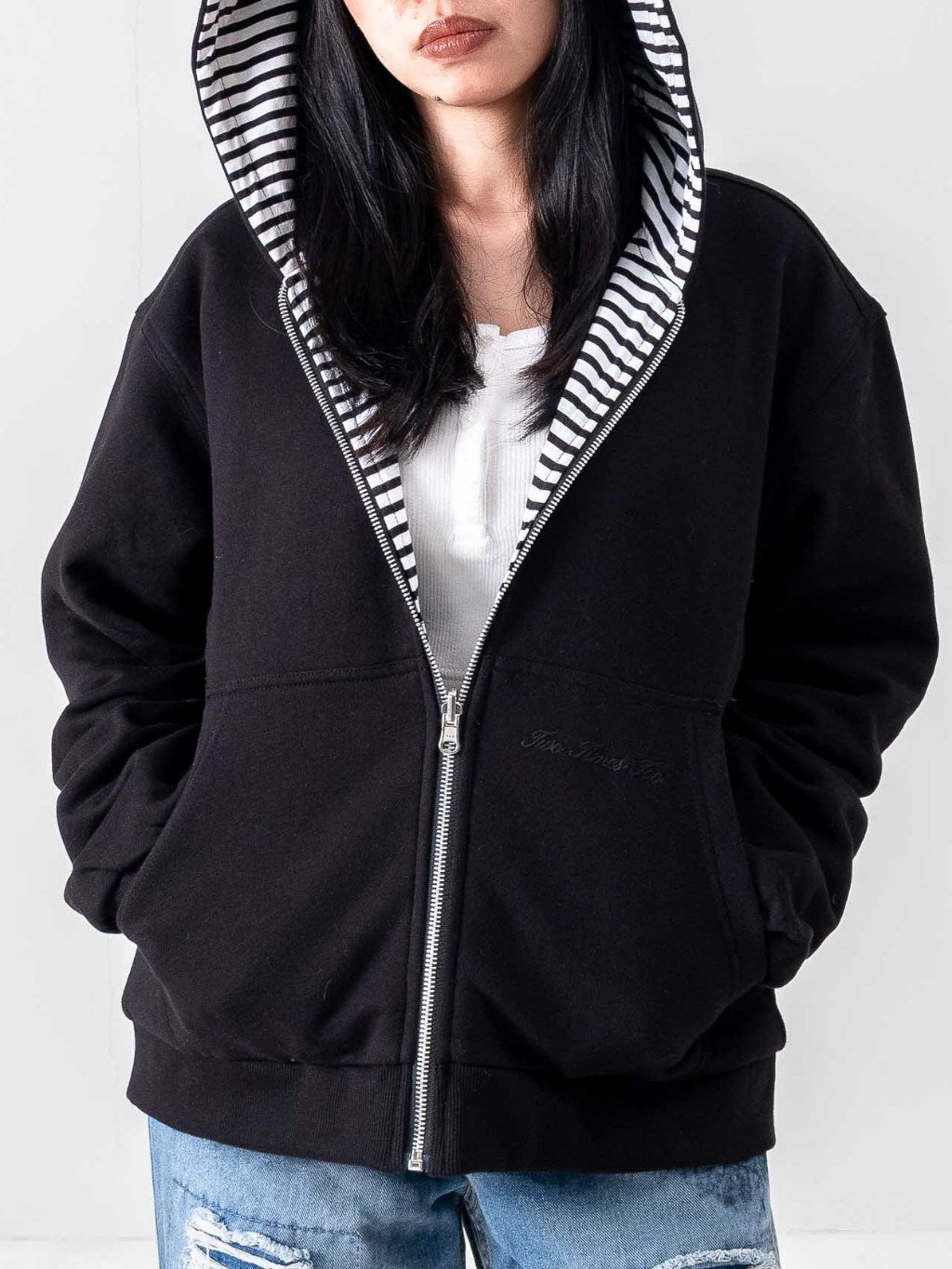 Reversible Stripe Zip Hoodie