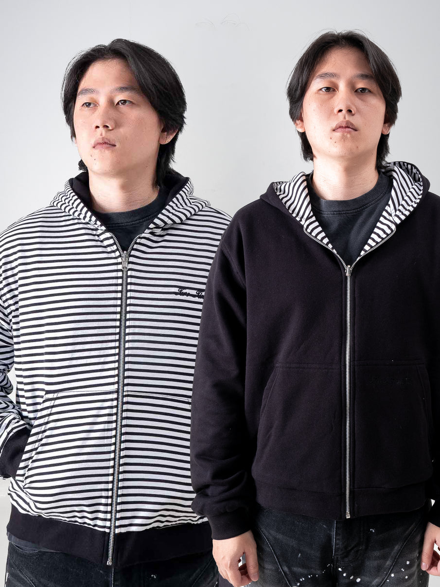 Reversible Stripe Zip Hoodie