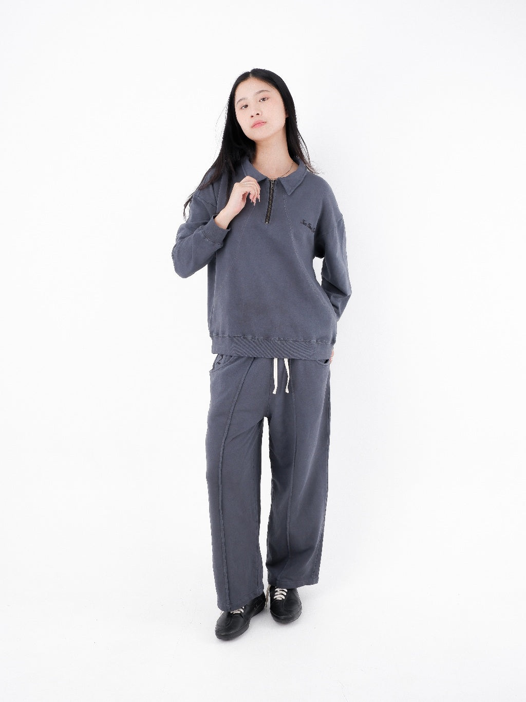 French Terry Rugby Shirt - Aged Black