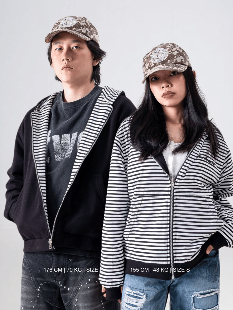 Reversible Stripe Zip Hoodie