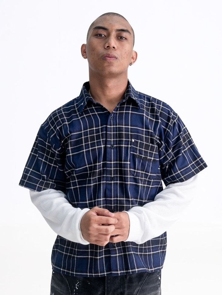Blue Plaid Double Layered Shirt