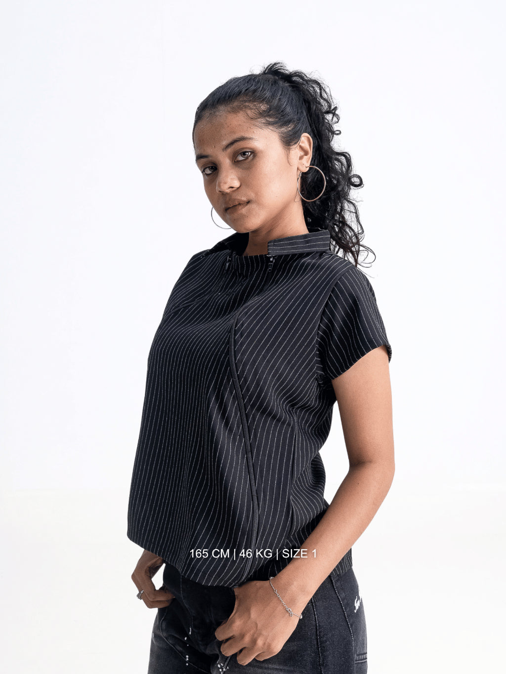 Multi Zip Top Stripe - Black