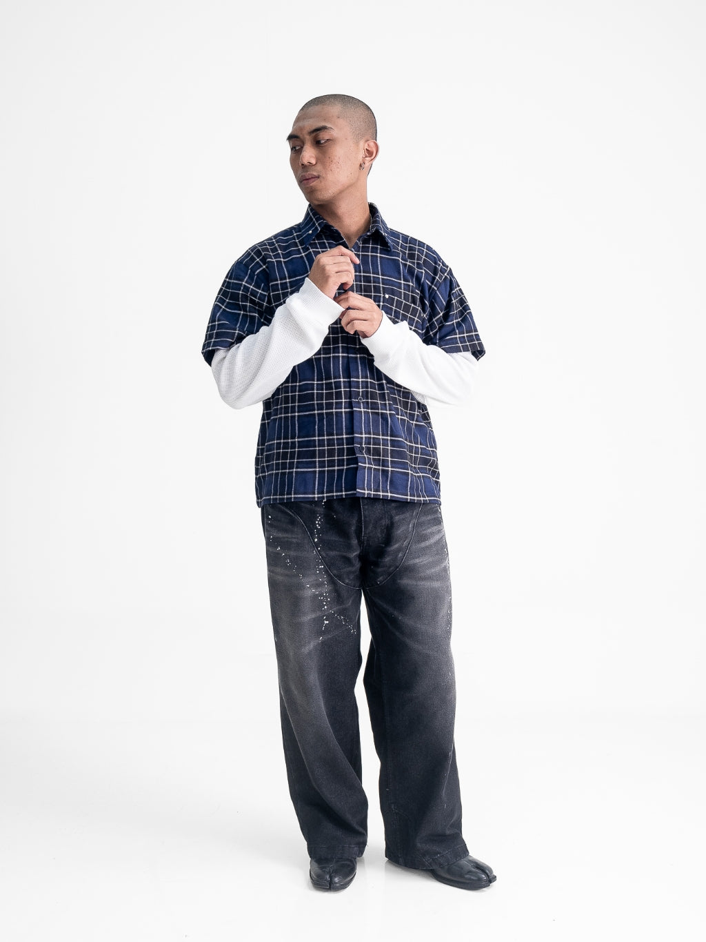 Blue Plaid Double Layered Shirt