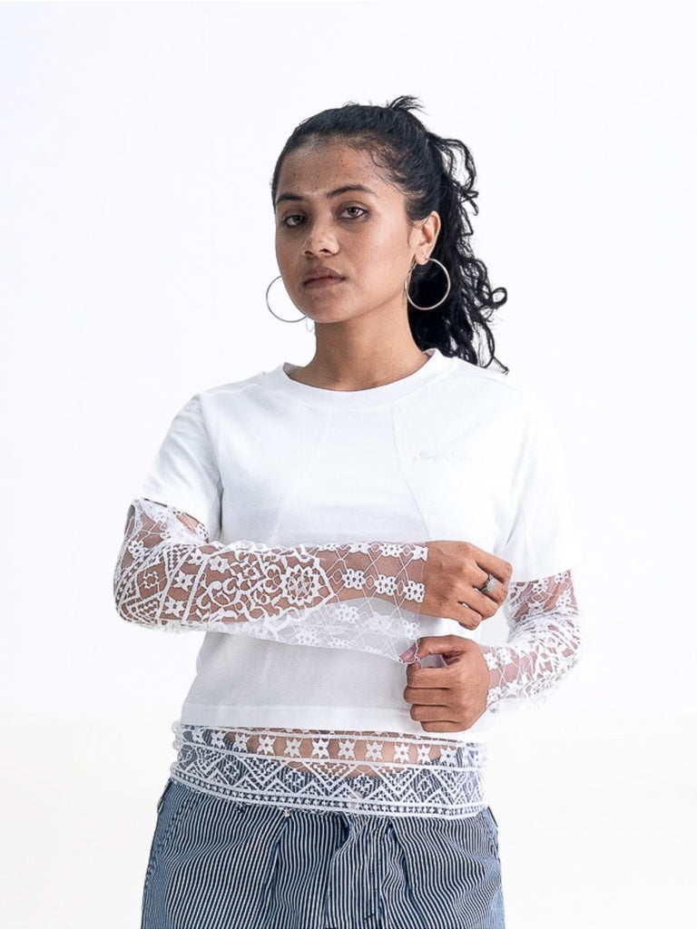 Double Layered Lace Tee -  White