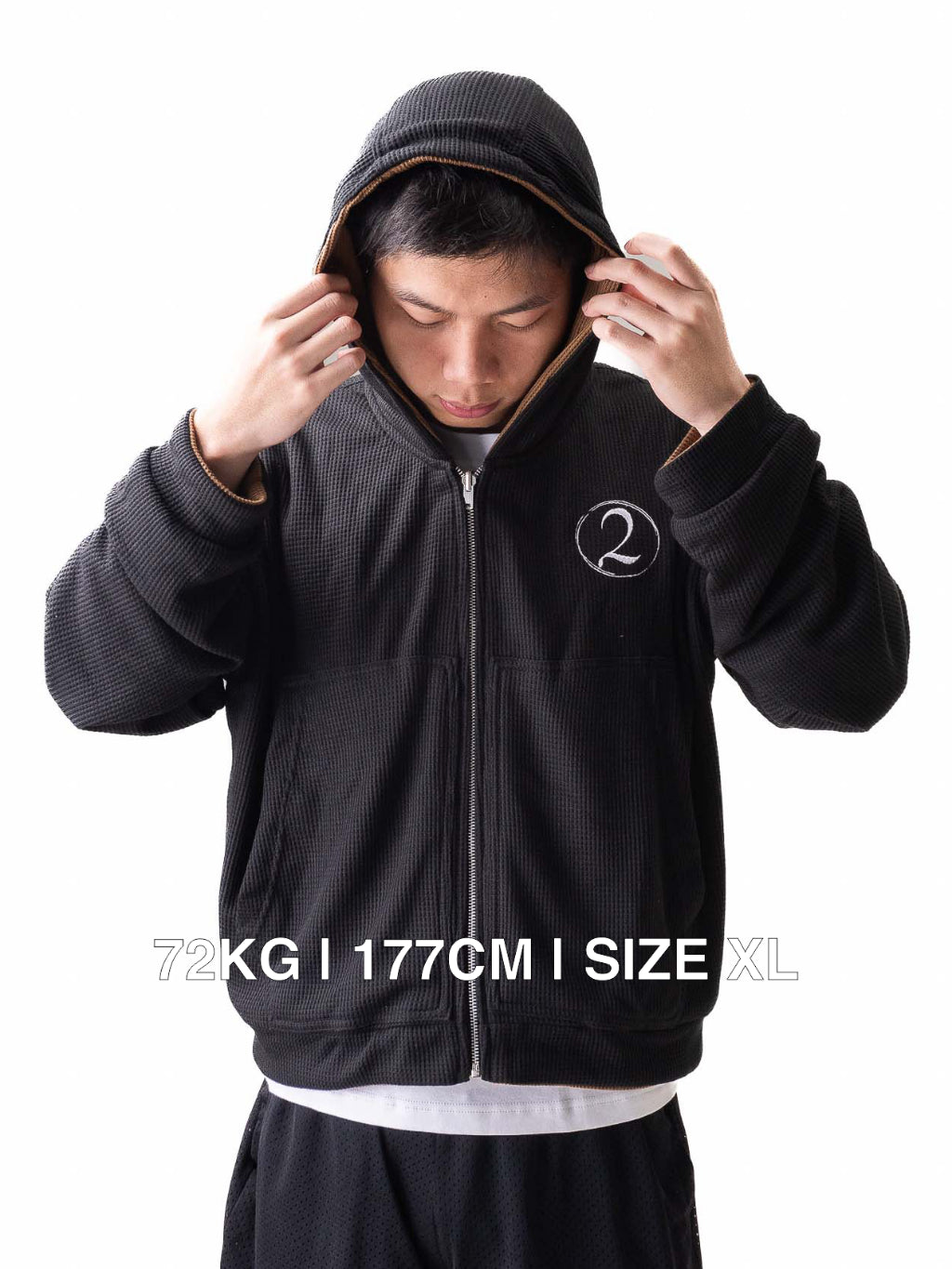 Reversible Waffle Hoodie - Black/Brown