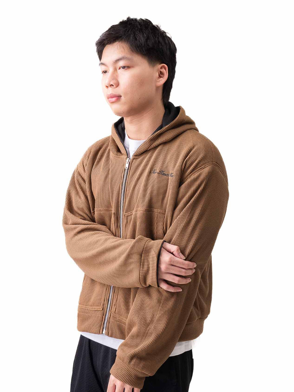 Reversible Waffle Hoodie - Black/Brown