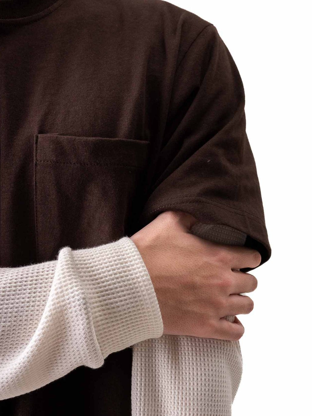 Double Layered Waffle Longsleeve - Brown/Broken White