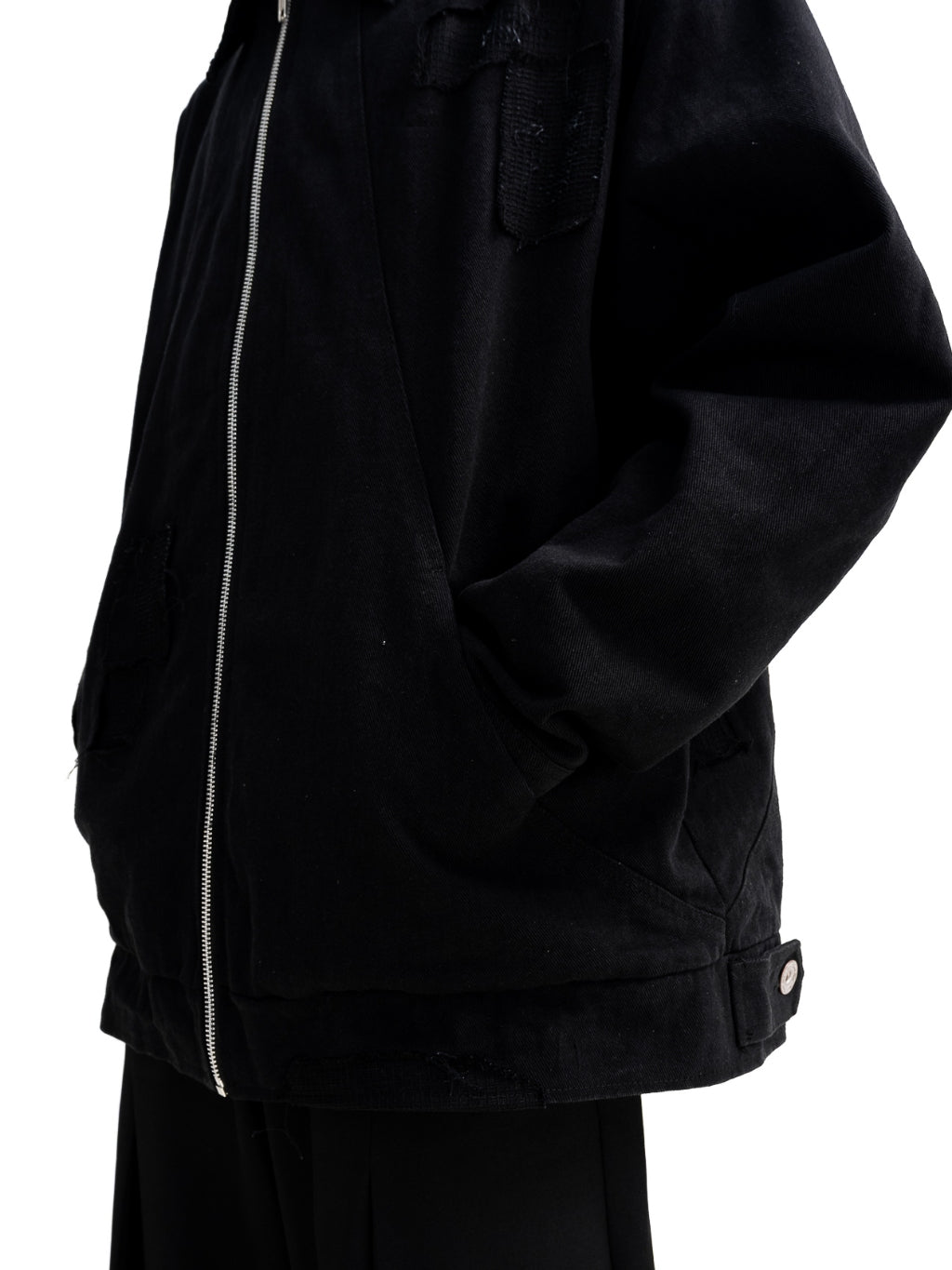 Patchwork Washed Twill Workjacket-Vintage Black