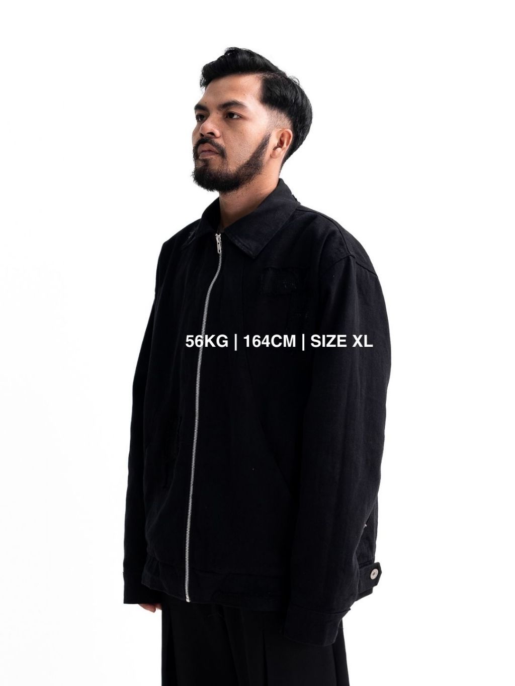 Patchwork Washed Twill Workjacket-Vintage Black