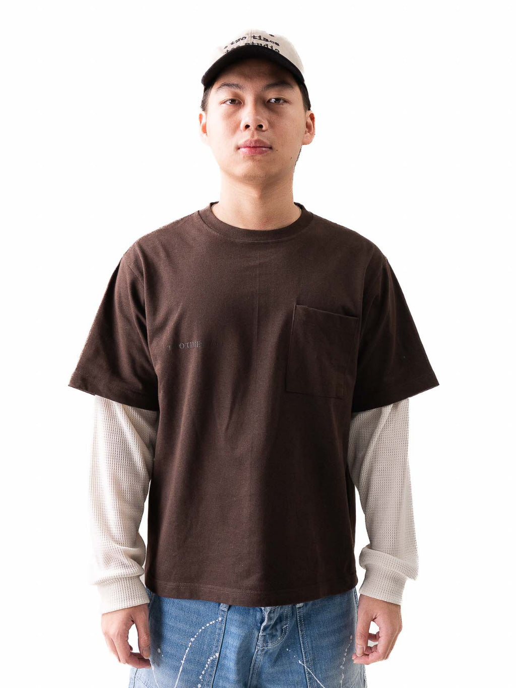 Double Layered Waffle Longsleeve - Brown/Broken White