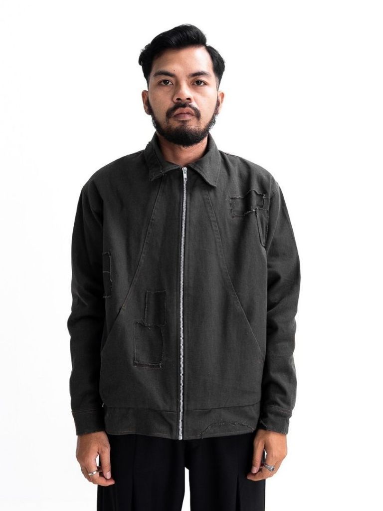 Patchwork Washed Twill Workjacket-Vintage Grey