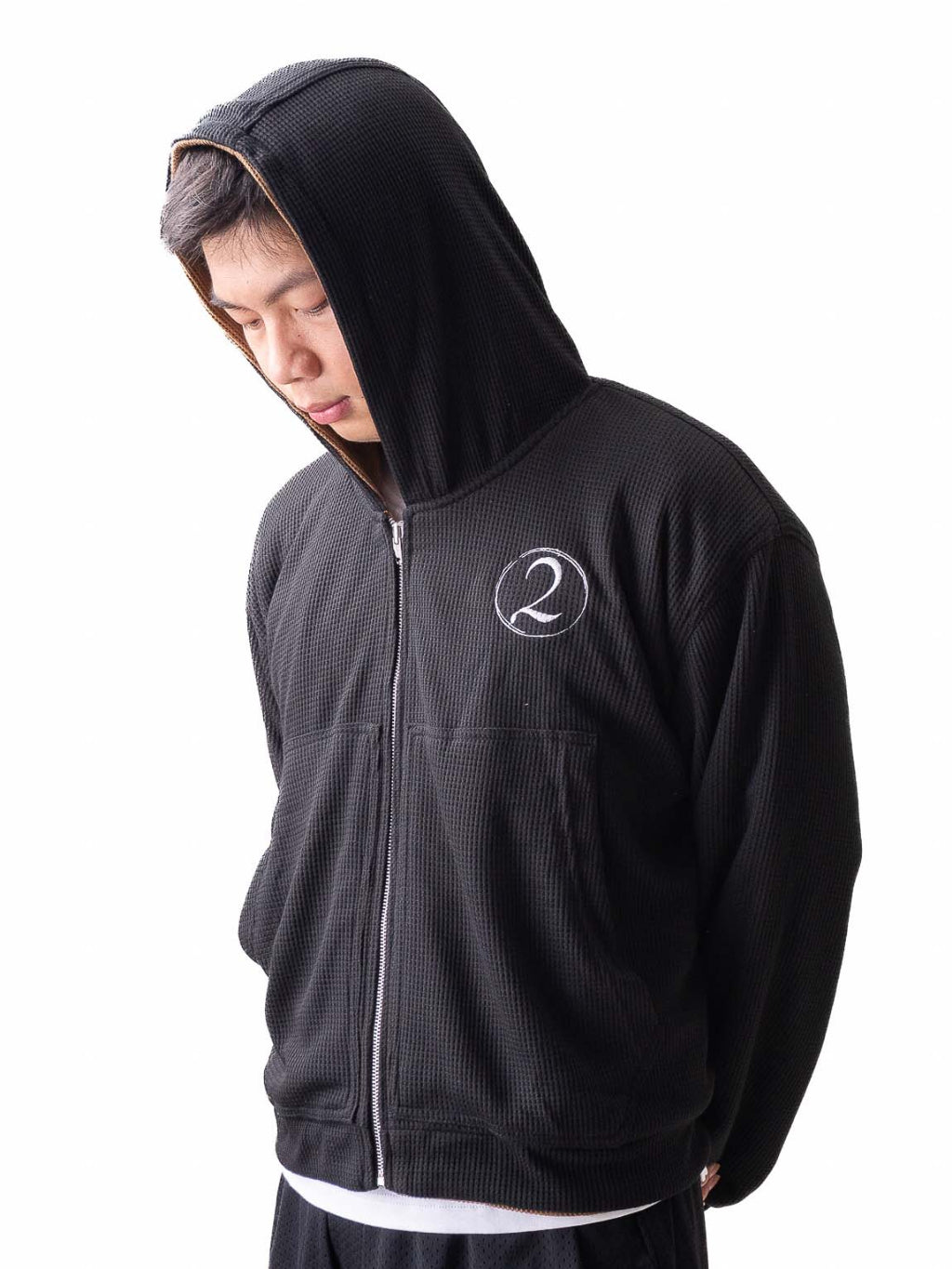 Reversible Waffle Hoodie - Black/Brown