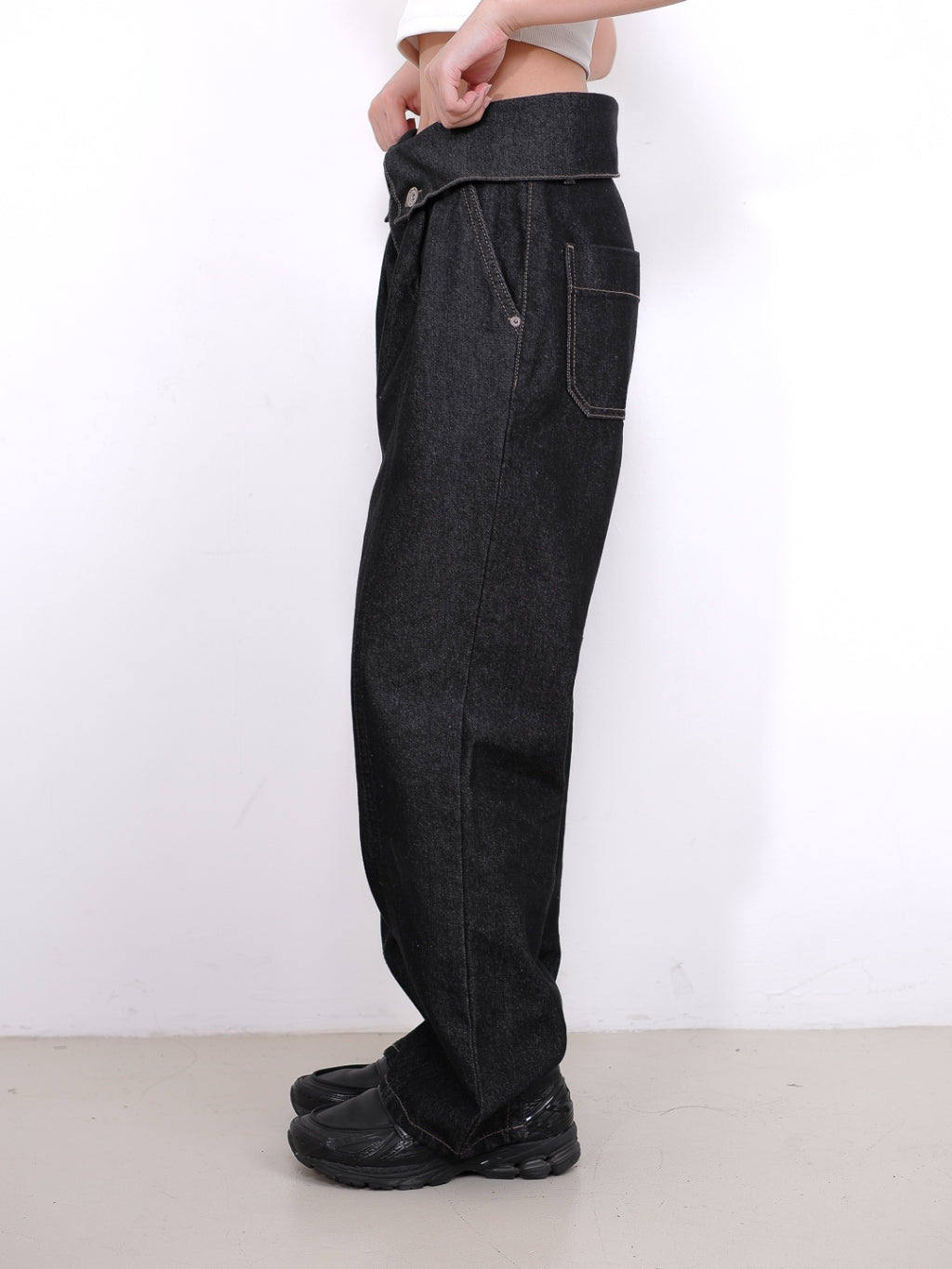 Pleated Raw Denim