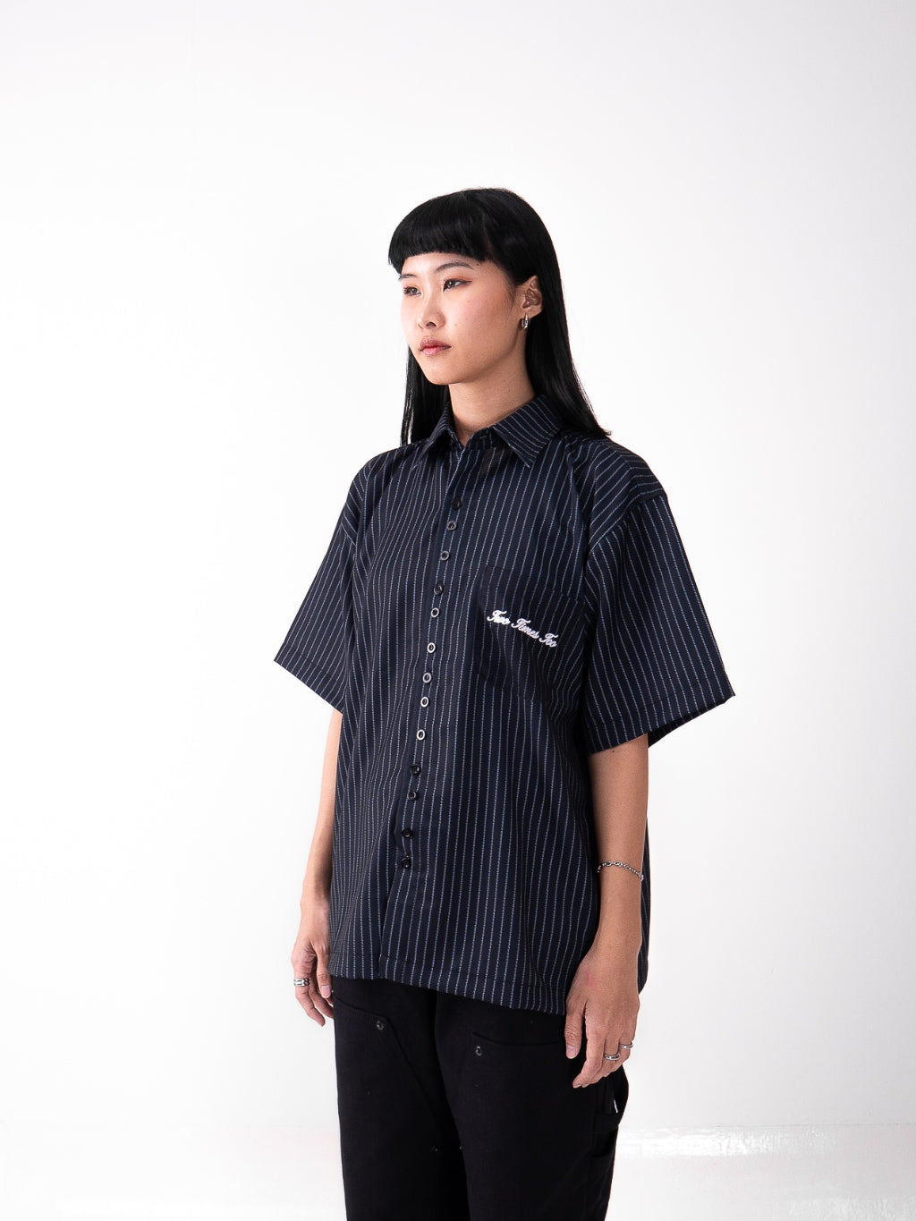 Pinstripe Logo Workshirt - Black Indigo
