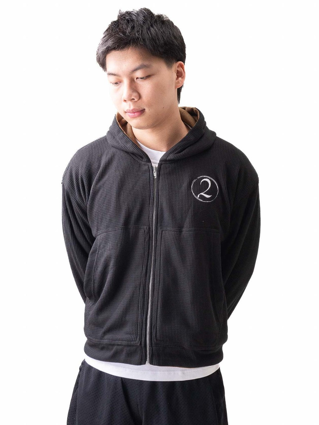 Reversible Waffle Hoodie - Black/Brown