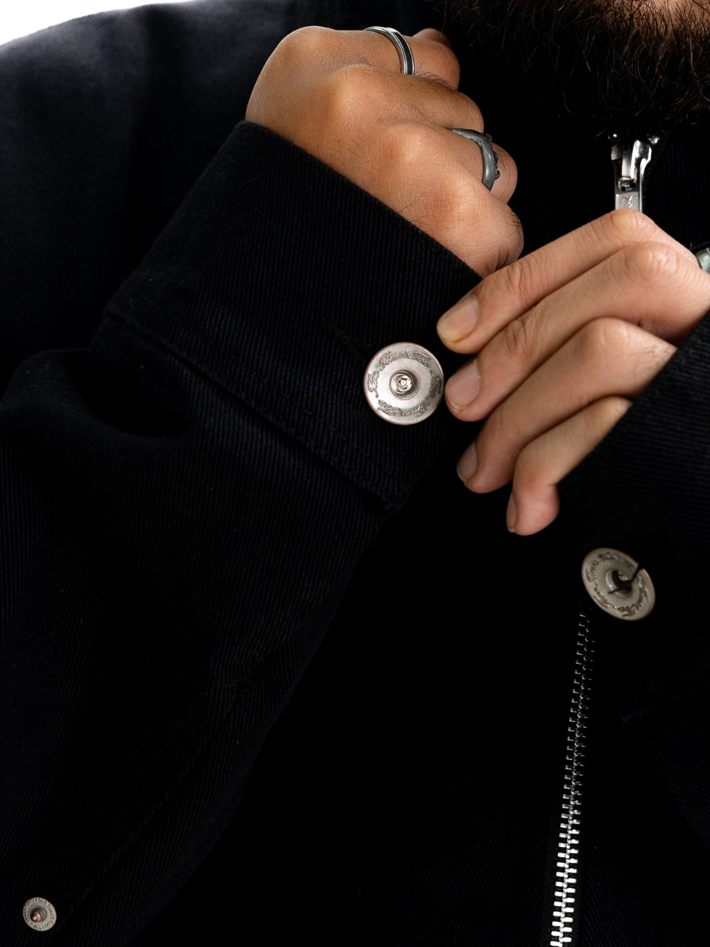 Patchwork Washed Twill Workjacket-Vintage Black