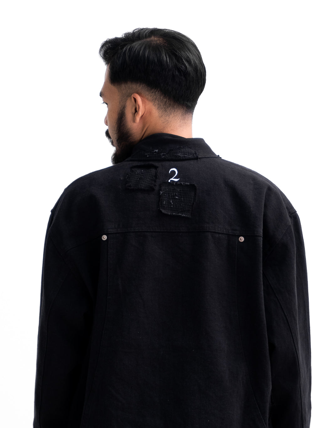 Patchwork Washed Twill Workjacket-Vintage Black