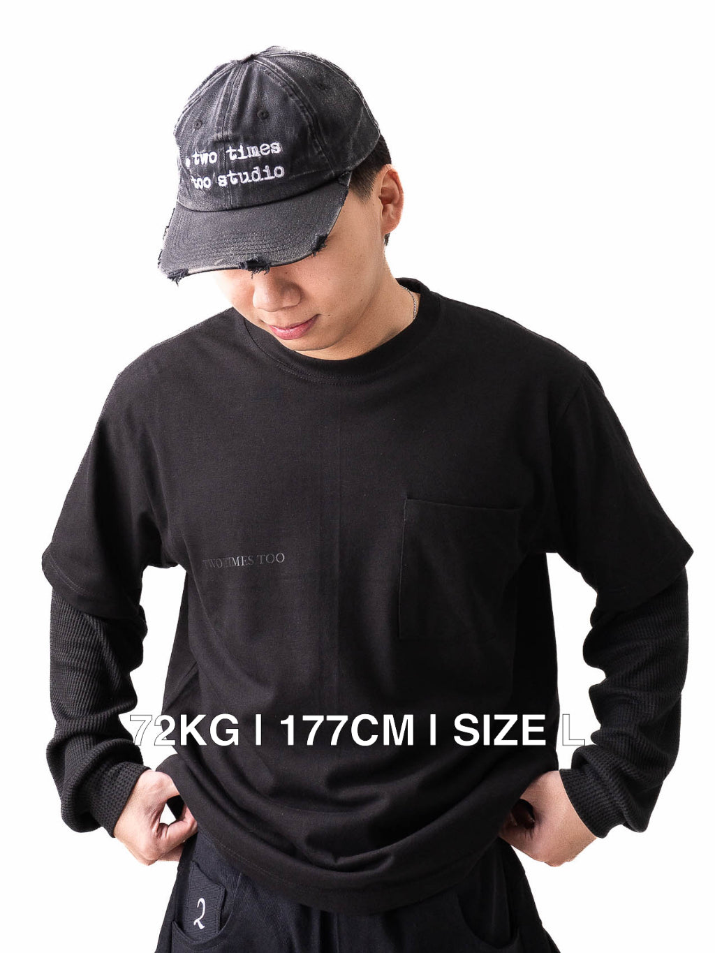 Double Layered Waffle Longsleeve - Jet Black/Jet Black