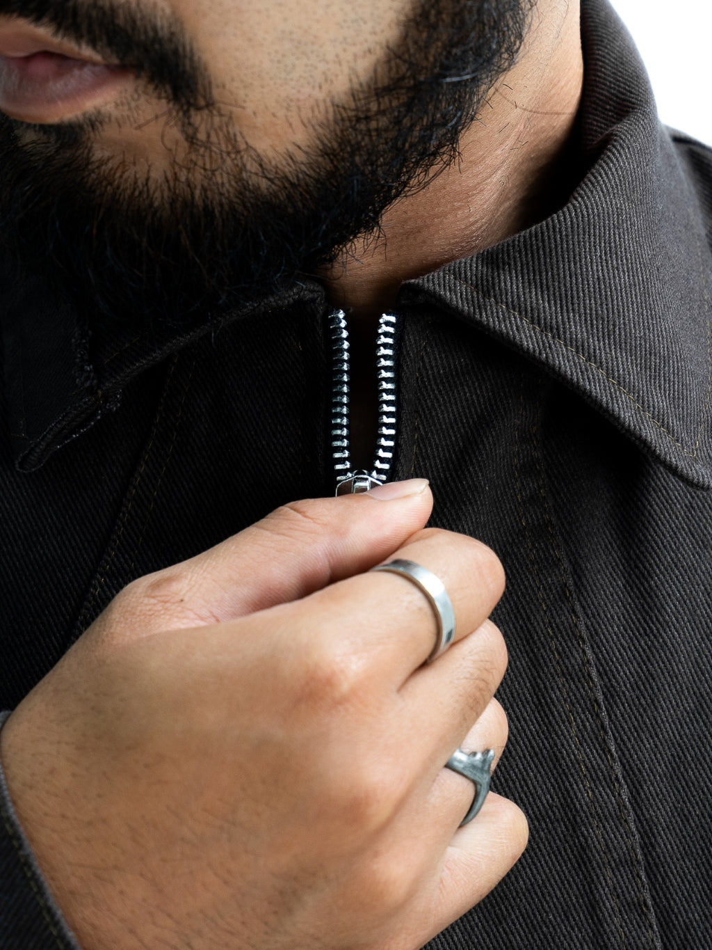 Patchwork Washed Twill Workjacket-Vintage Black