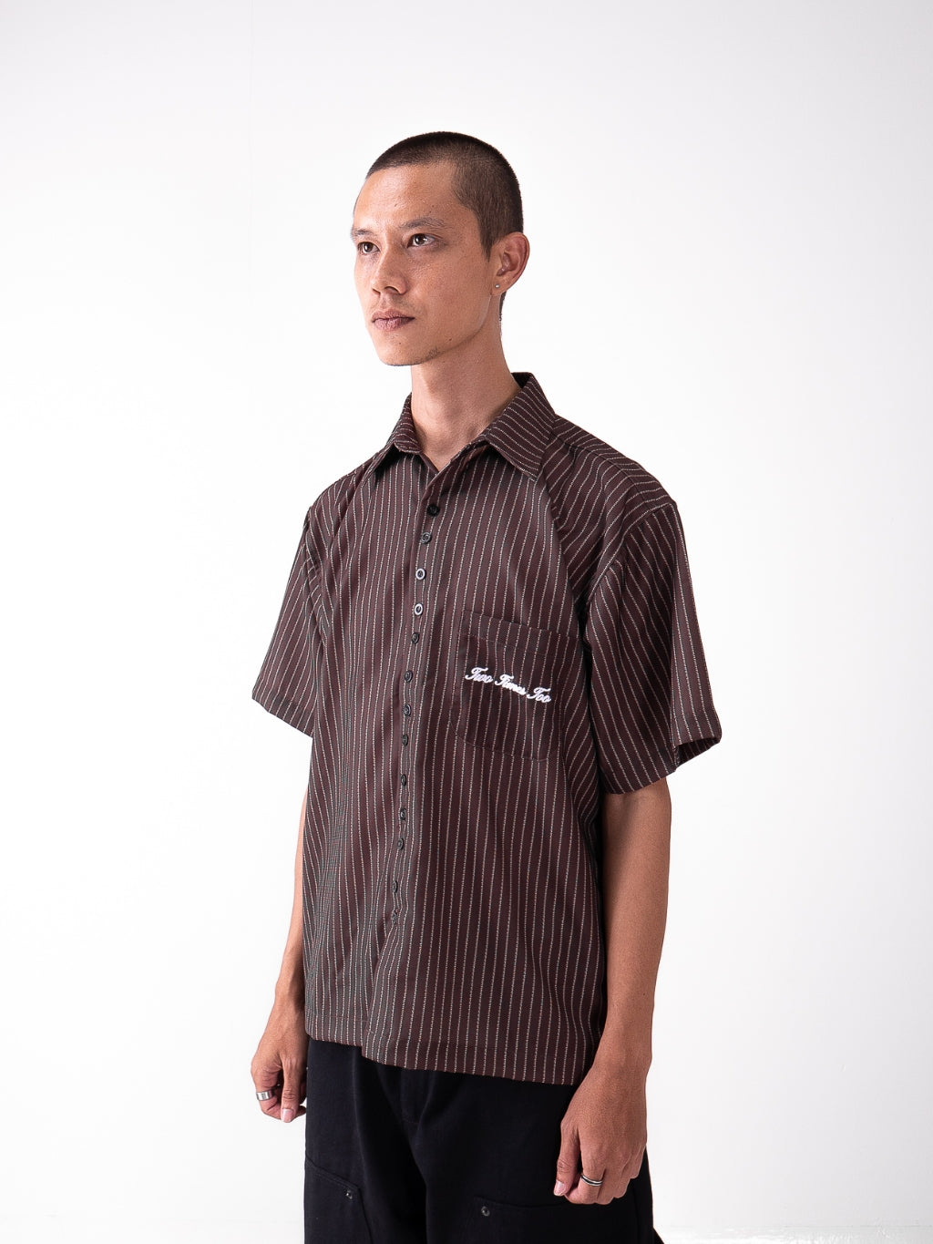 Pinstripe Logo Workshirt - Brown