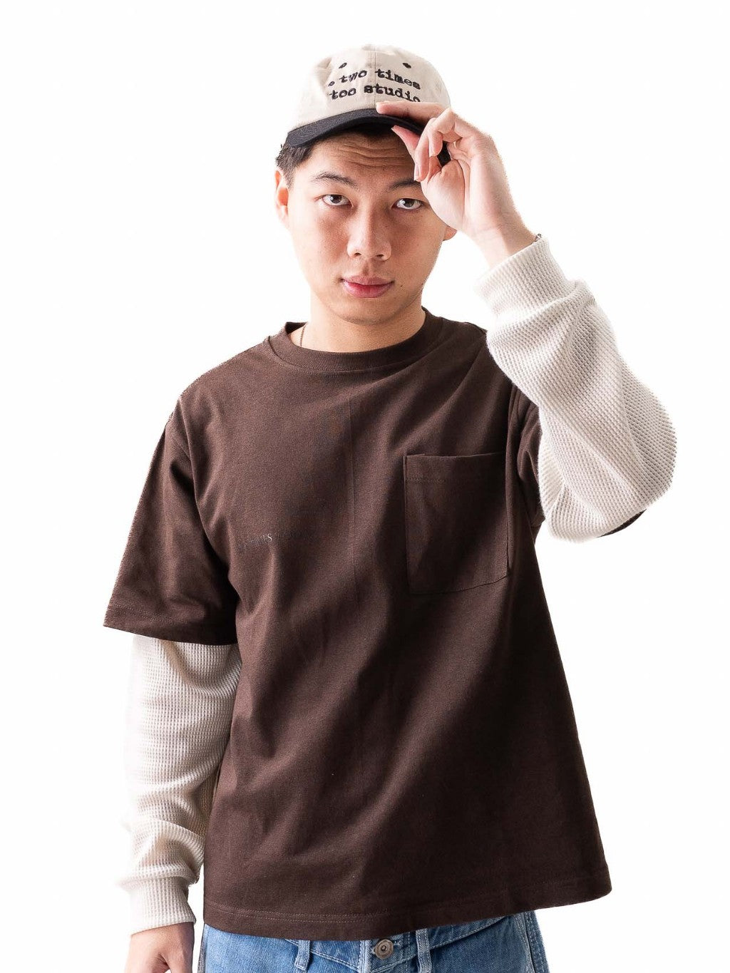 Double Layered Waffle Longsleeve - Brown/Broken White