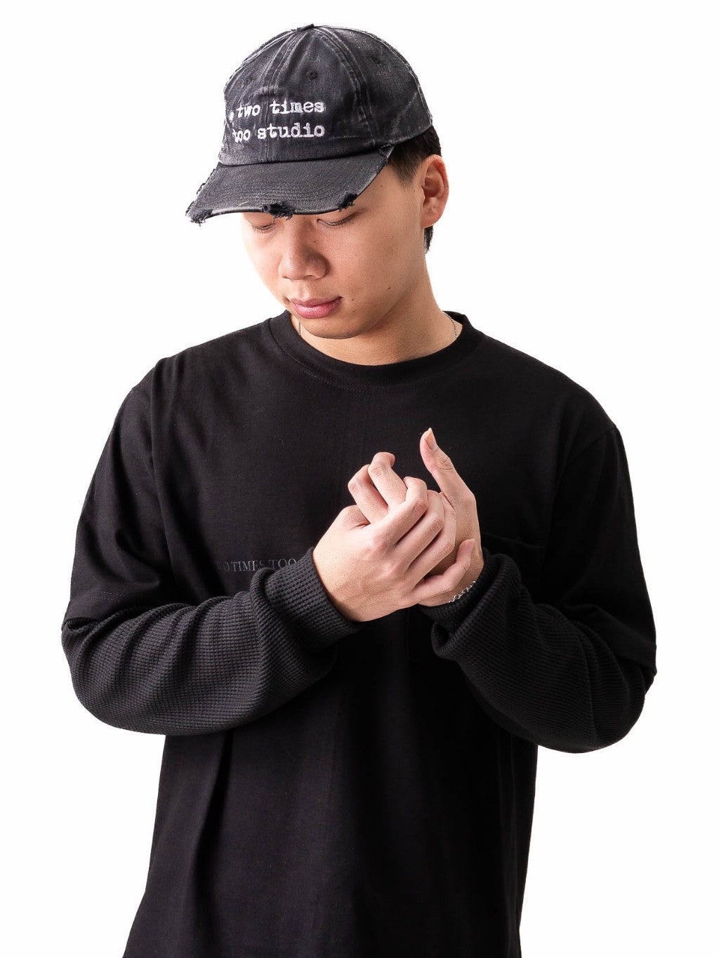 Double Layered Waffle Longsleeve - Jet Black/Jet Black
