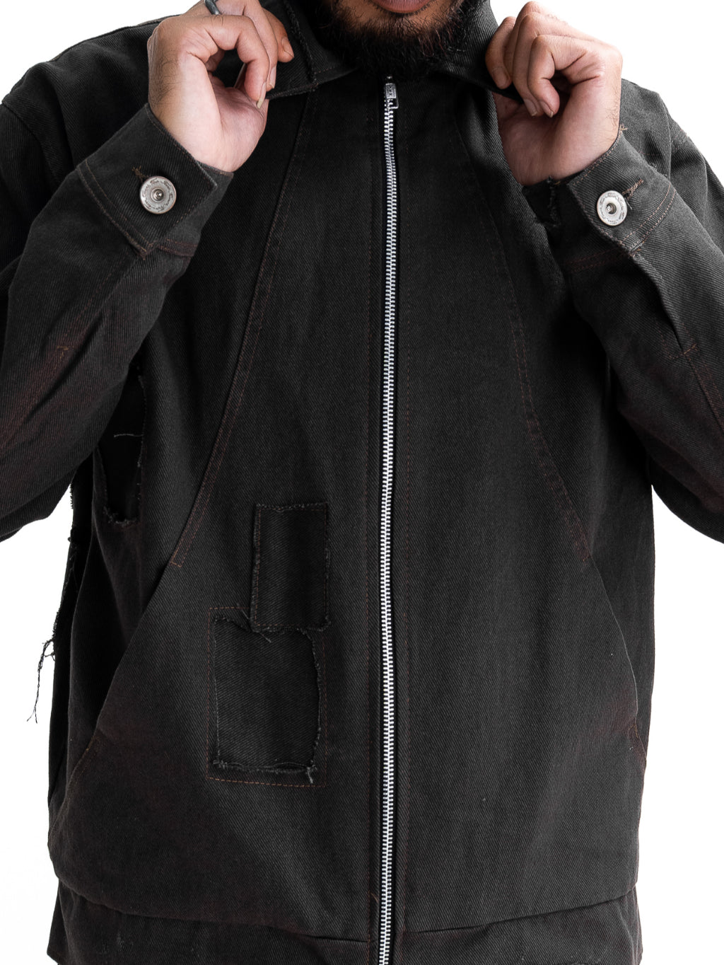 Patchwork Washed Twill Workjacket-Vintage Grey