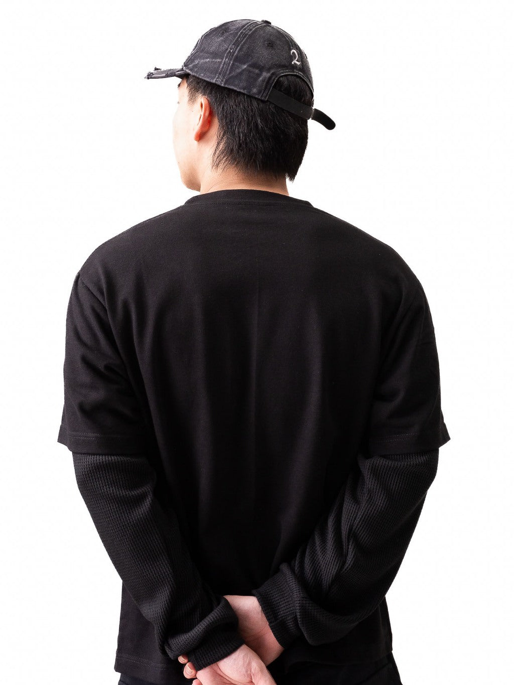 Double Layered Waffle Longsleeve - Jet Black/Jet Black
