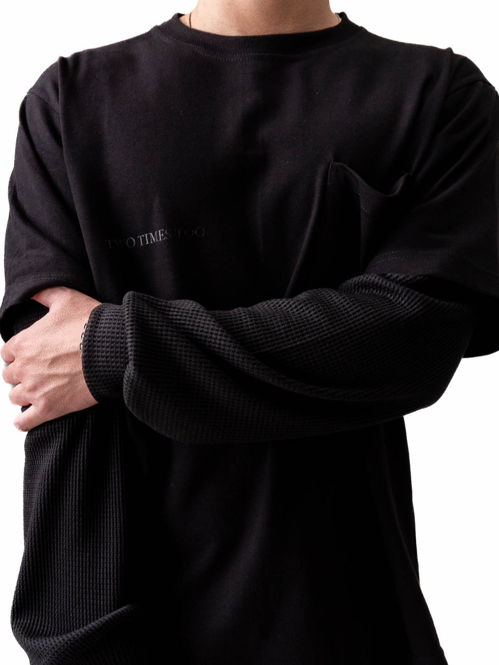 Double Layered Waffle Longsleeve - Jet Black/Jet Black